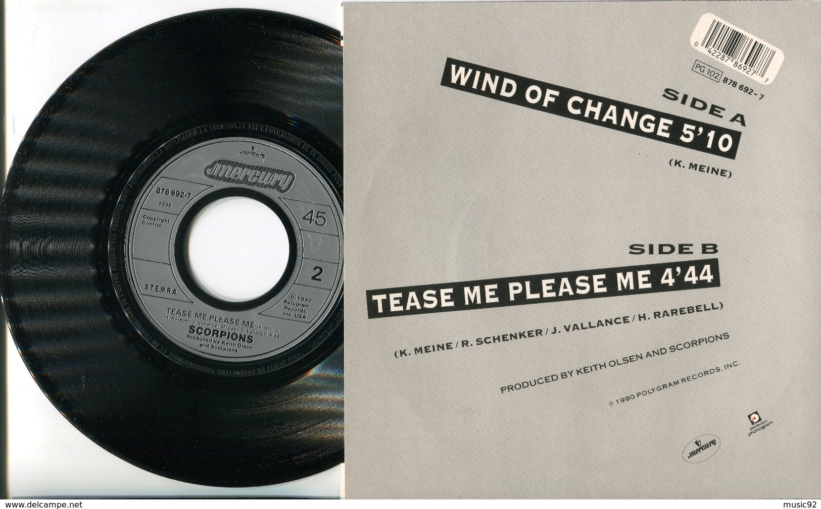 Scorpions"45t Vinyle"Wind Of Change" - Hard Rock & Metal