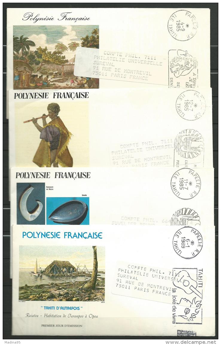 POLYNESIE Fse:  L.: Lot De 4 Env. PJ En Franchise Postale, 3 Env. Avec Circulaire Philat., TB - Covers & Documents