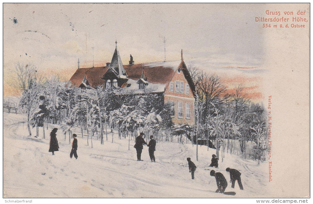 Litho AK Gruss Dittersdorfer Höhe Winter Gasthaus Dittersdorf Bei Einsiedel Chemnitz Rodelbahn ? Gornau Zschopau Stempel - Burkhardtsdorf