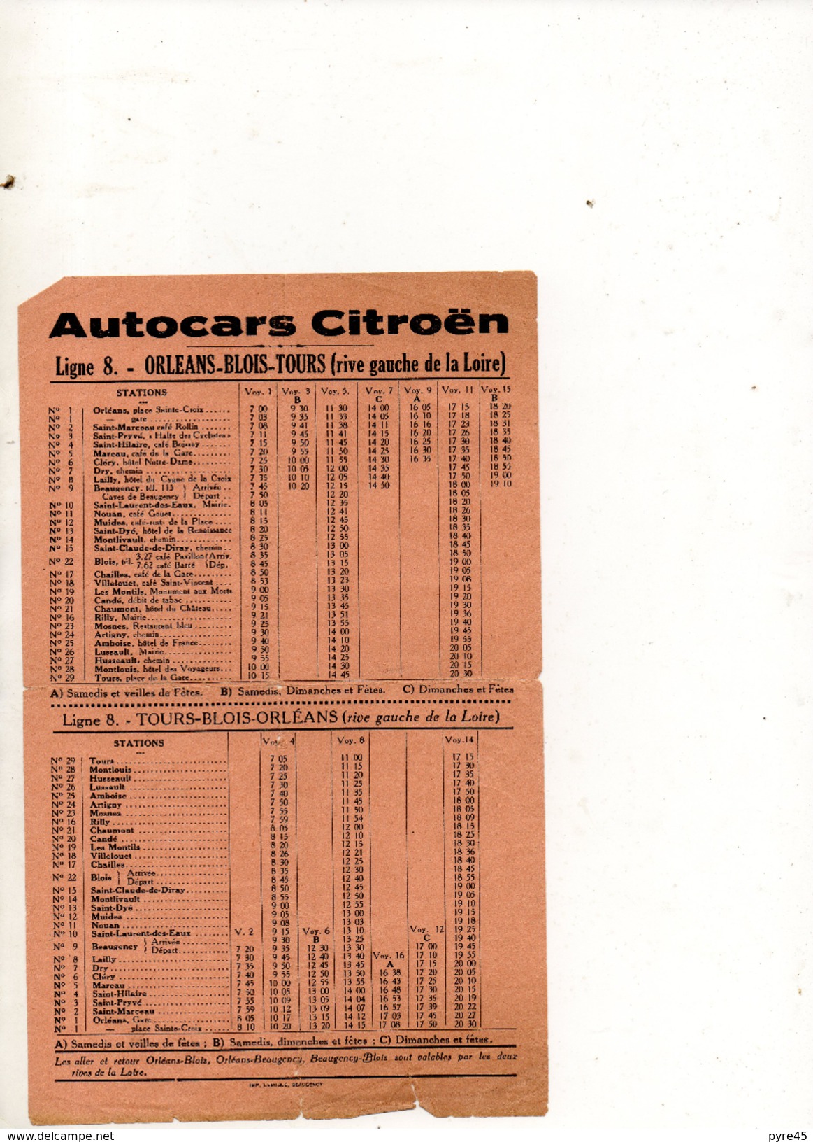 HORAIRE DES AUTOCARS CITROEN ORLEANS TOURS - Transports