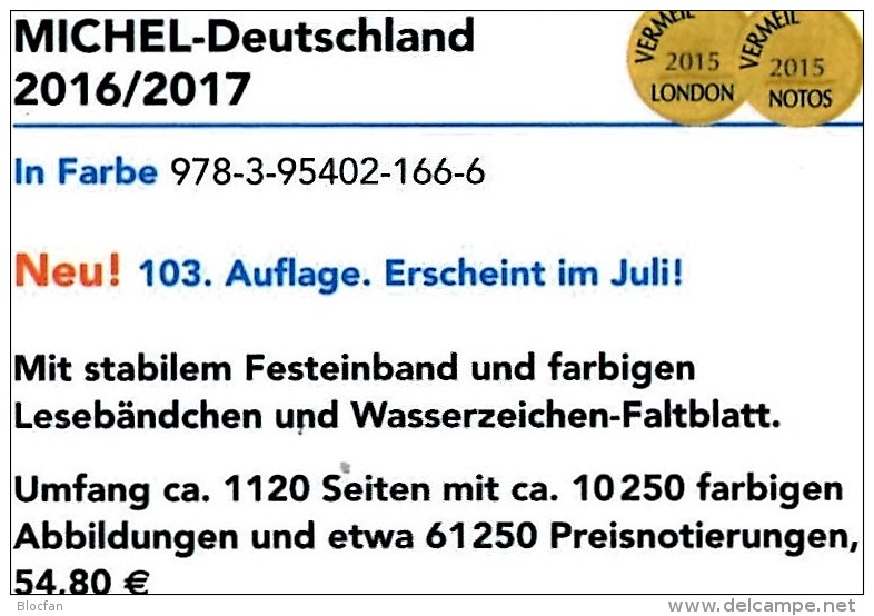 MICHEL Deutschland Briefmarken 2016/2017 new 55€ D: AD Baden Bayern DR 3.Reich Danzig Saar SBZ DDR Berlin FZ AM-Post BRD