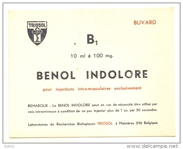 - Buvard Pharmacie - Produits Paharmaceutiques -Benol Indolore - Maisieres Belgique - Produits Pharmaceutiques