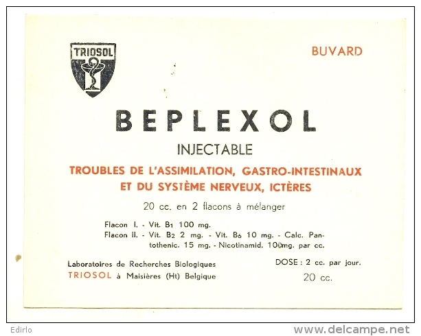 - Buvard Pharmacie - Produits Paharmaceutiques - BEPLEXOL - Injectable   - Maisieres Belgique - Droguerías