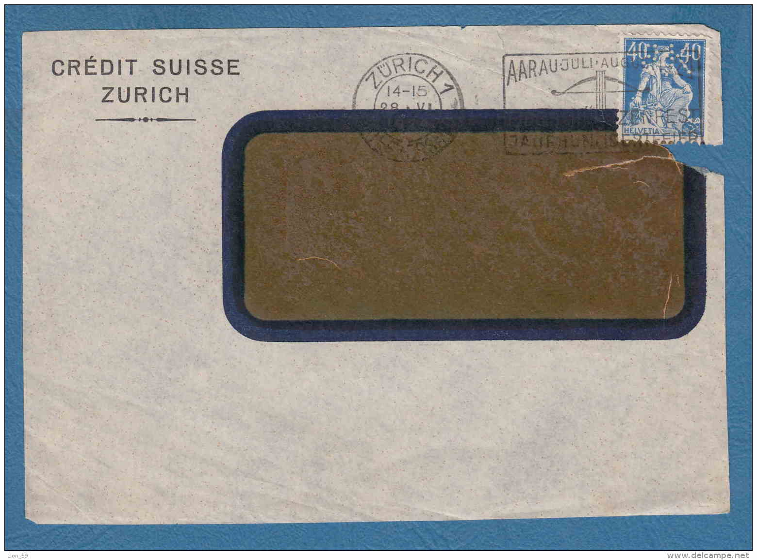 213363 / 1924 - 40 C. - CREDIT SUISSE ZURICH - Perfin Perfores Perforiert Gezähnt Perforati Switzerland Suisse Schweiz - Perfins