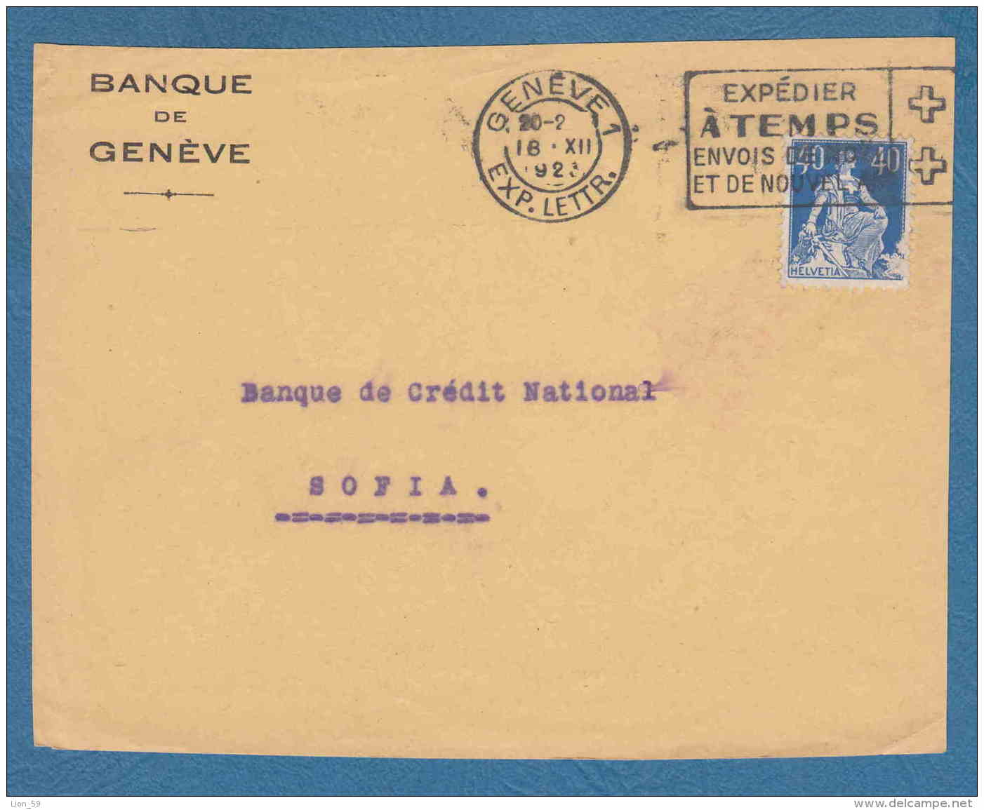 213374 / 1923 - 40 C. - BANQUE DE GENEVE - Perfin Perfores Perforiert Gezähnt Perforati Switzerland Suisse Schweiz - Perforés