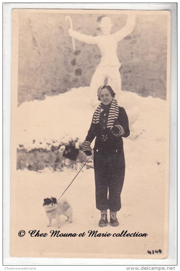 CHARLIE CHAPLIN - BONHOMME DE NEIGE - FEMME ET SON CHIEN - HIVER - CARTE PHOTO - Artisti