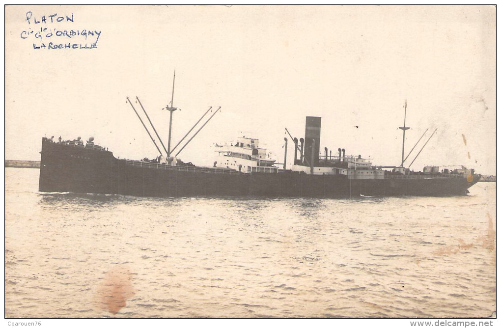 Carte Photo Bateau Identifié " Platon "  Cargo De La Compagnie D'Orbigny La Rochelle - Commerce