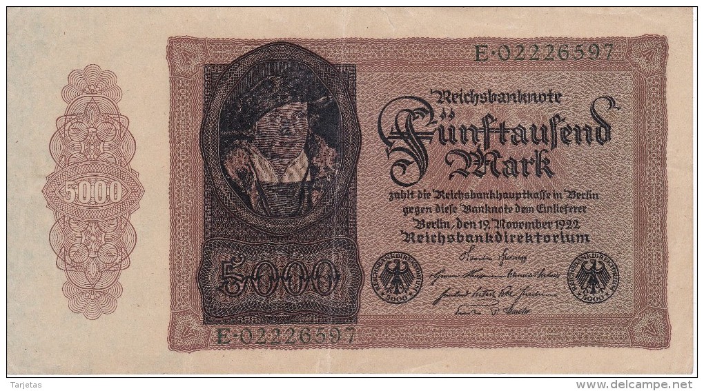 BILLETE DE ALEMANIA DE 5000 MARCK DEL AÑO 1922 CALIDAD MBC (VF)  (BANKNOTE) - 5000 Mark