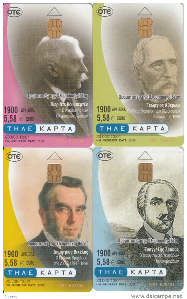 GREECE - Set Of 4 Cards, Visionaries Of The Olympic Idea(1900 GRD/5.58 Euro), Tirage 20000, 12/01, Used - Sammlungen