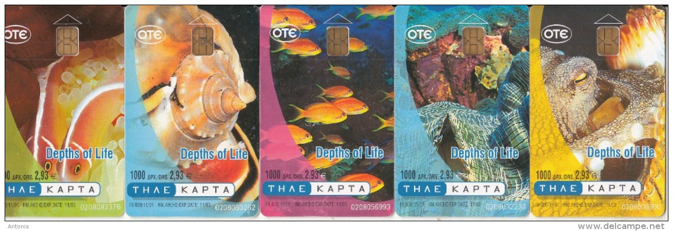 GREECE - Set Of 5 Cards, Underwater(depths Of Life), Tirage 19000, 11/01, Used - Griekenland