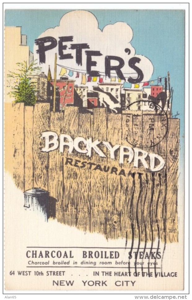 New York City NY, Peter's Backyard Restaurant, Greenwich Village Business Steak House, C1960s Vintage Postcard - Bares, Hoteles Y Restaurantes