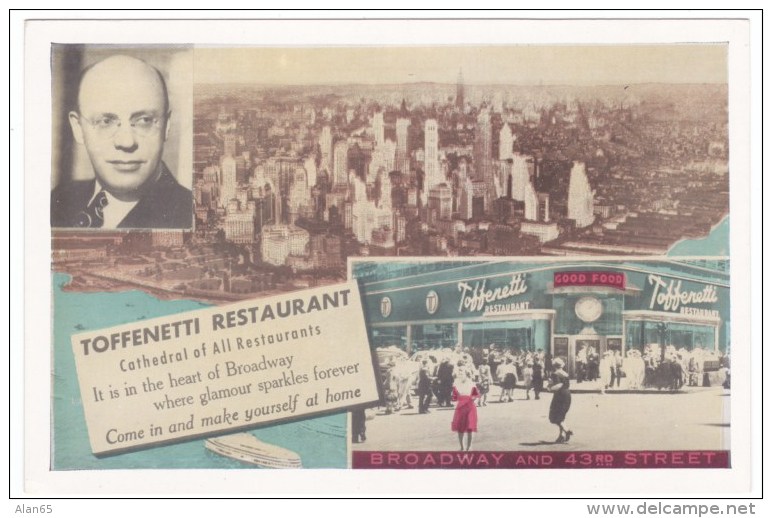 New York City NY, Toffenitti Restaurant Broadway &amp; 43rd Street, C1940s Vintage Lumitone Postcard - Cafés, Hôtels & Restaurants