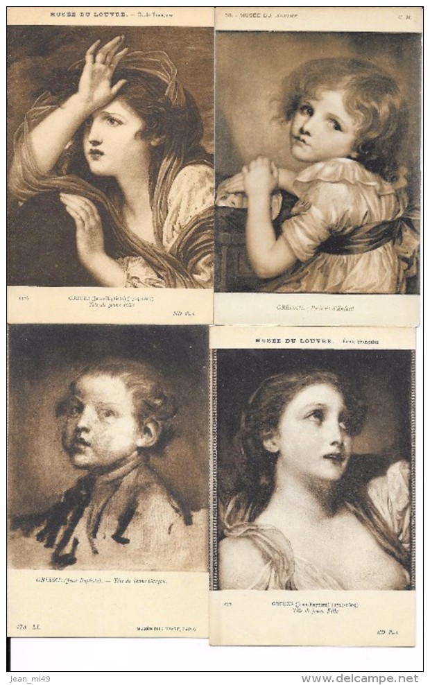 TABLEAUX - LOT DE 6 CARTES - GREUZE - MUSEE DU LOUVRE - Tete De Jeune Fille- Tete De Jeune Grçon - Peintures & Tableaux