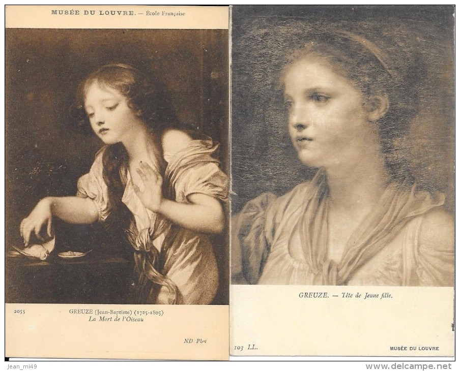 TABLEAUX - LOT DE 6 CARTES - GREUZE - MUSEE DU LOUVRE - Tete De Jeune Fille- Tete De Jeune Grçon - Peintures & Tableaux