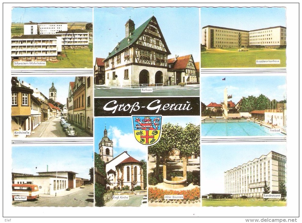 GROSS GERAU , Hessen,Deutschland; Bahnhof, Rathaus, Freibad, Krankenhaus, Landratsamt, Kirchstrasse,Schwestern-Wohnheime - Gross-Gerau