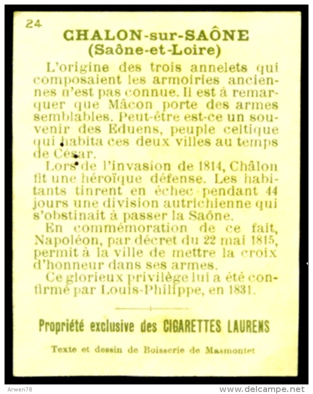 Cigarettes Laurens Blason Des Villes De France Historique Des Armoiries Chalon Sur Saone 2 Scans - Sonstige & Ohne Zuordnung