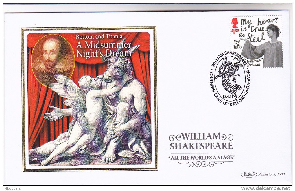 2011 GB Ltd Edition SILK FDC SARA KESTELMAN Stamps Special Pmk SHAKESPEARE SOUTHERN LANE STRATFORD Theatre Cover - 2011-2020 Em. Décimales