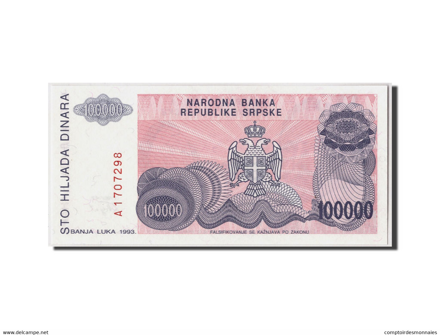 Billet, Bosnia - Herzegovina, 100,000 Dinara, 1993, Undated, KM:151a, SPL - Bosnia And Herzegovina