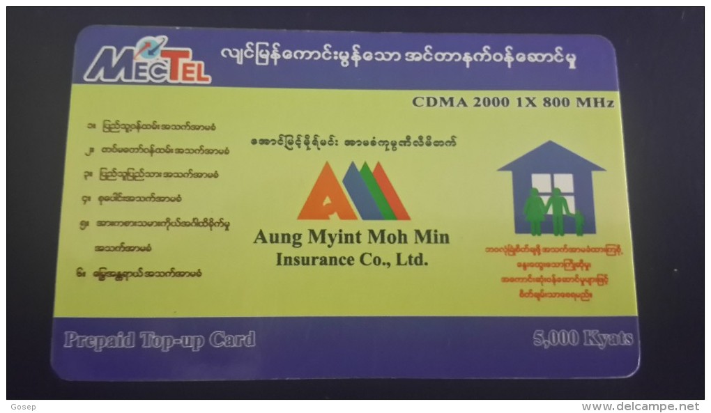 Myanmar-aung Myint Moh Min Insurance-(18)-(1120000047035519)-(5.000kyats)-used Card+1card Prepiad Free - Myanmar (Burma)