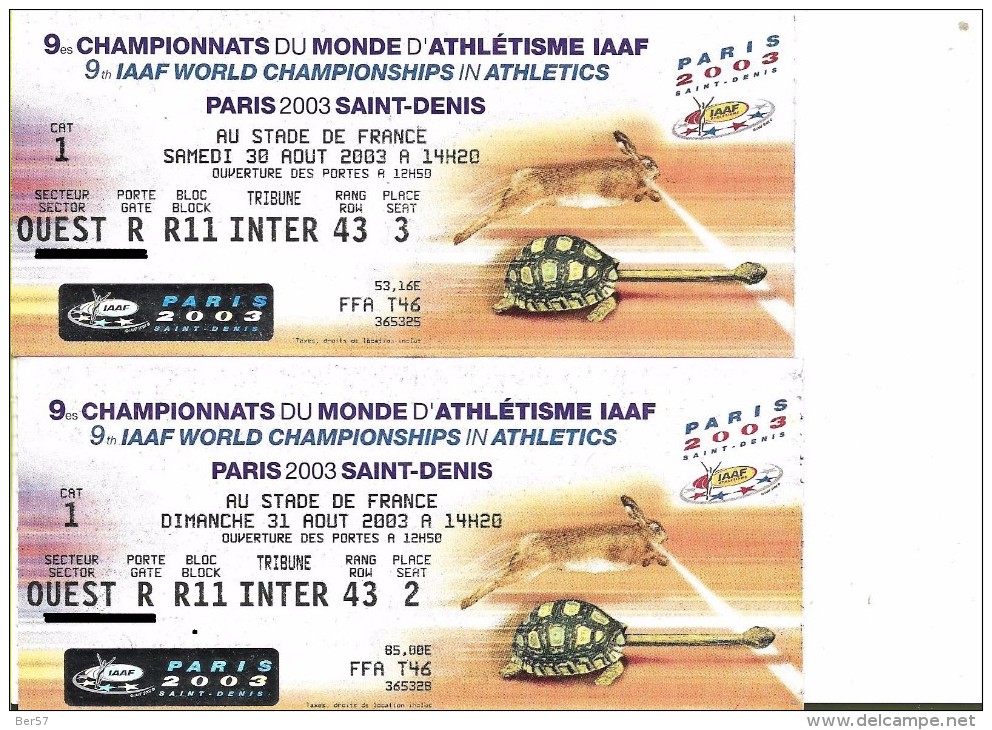 Championnats Du Monde Athlétisme Paris 2003 - Tickets D'entrée