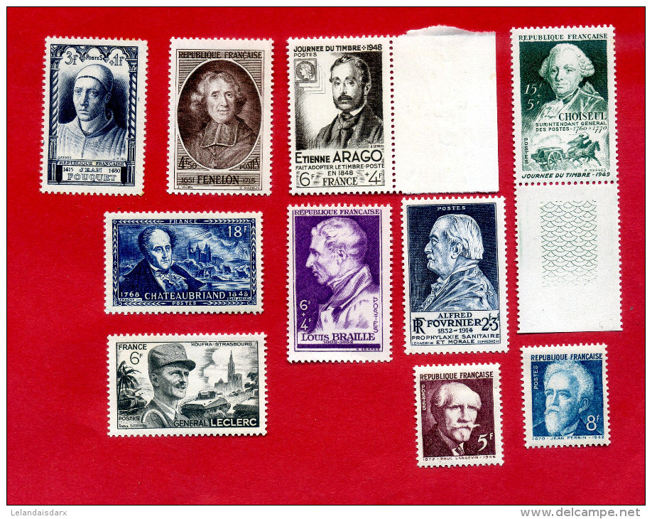 Neuf Sans Charniere Etat: ** France 10 Timbres 1948 Personnages  820,794,793,766,821,789,785,816,815,828    P 171 - Unused Stamps