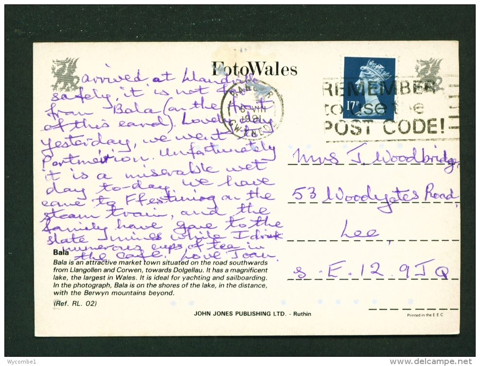 WALES  -  Bala  Llyn Tegid  Used Postcard - Merionethshire