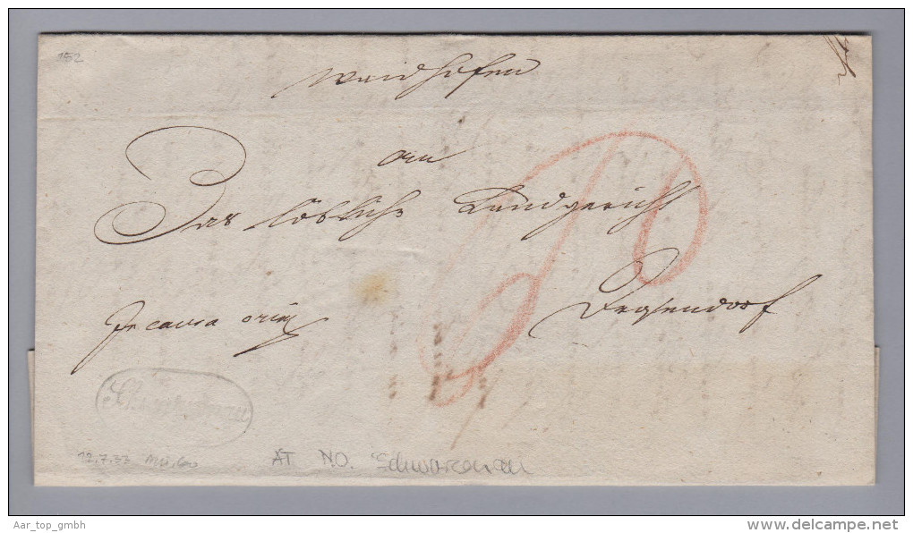 Österreich Heimat NÖ SCHWARZENAU Im Oval 1833-07-12 Vorphila Brief - ...-1850 Prephilately