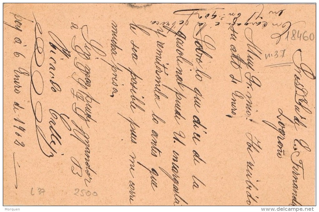18460. Tarjeta Entero Postal CALAHORRA (Logroño) 1902. Edifil Num 37 - 1850-1931