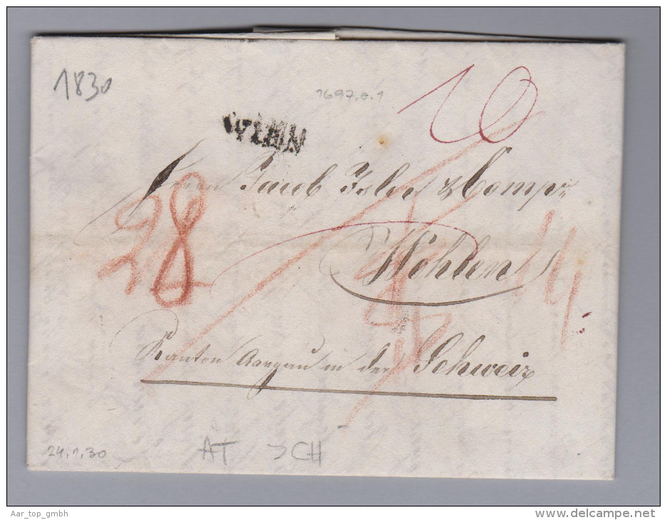 Österreich Heimat WIEN Langstempel 1830-01-24 Vorphila Brief Nach Wohlen CH - ...-1850 Préphilatélie