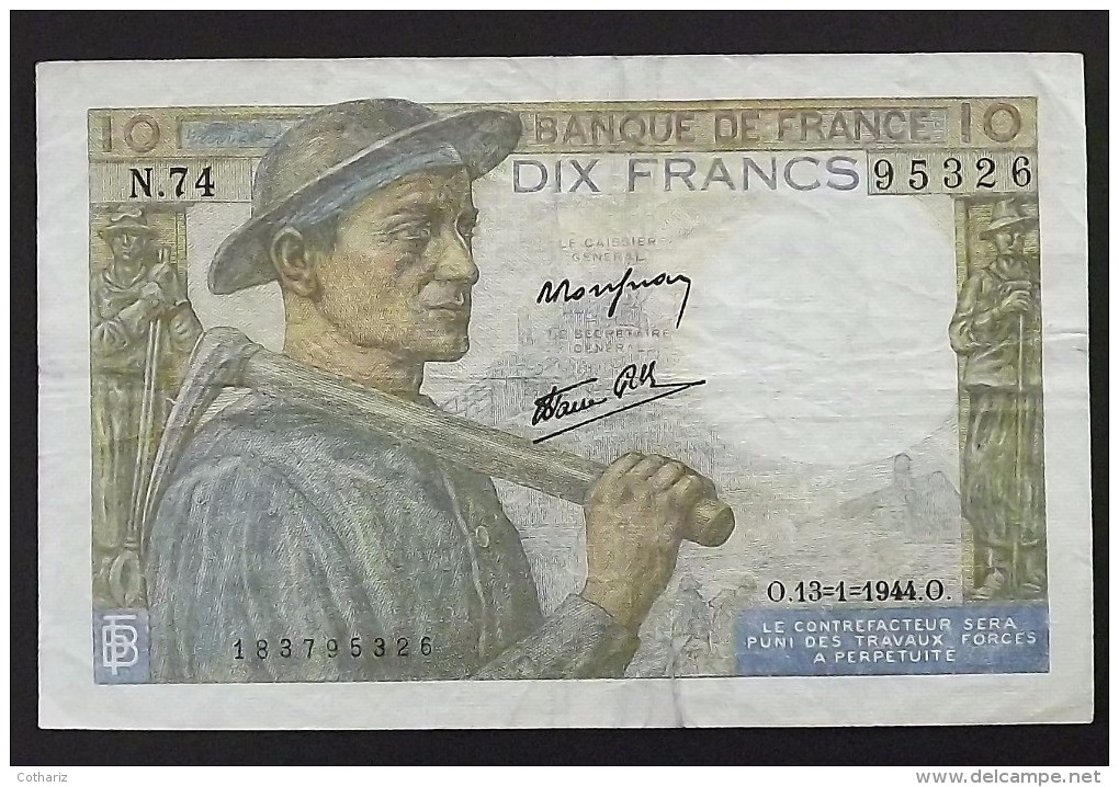 Billet France 10 Francs  "MINEUR"  13-1-1944  TTB - 10 F 1941-1949 ''Mineur''