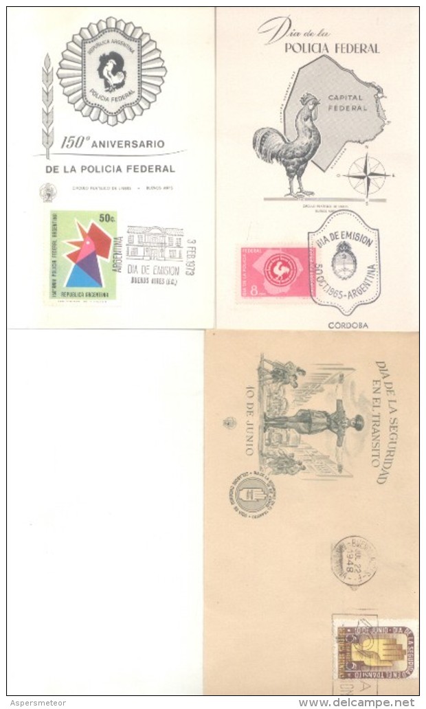 POLICE POLIZEI POLIZIA POLICIA POLICIAS GUARDIA CIVIL LOTE DE 3 TARJETAS Y SOBRES DIFERENTES L´ARGENTINE TBE - Polizia – Gendarmeria