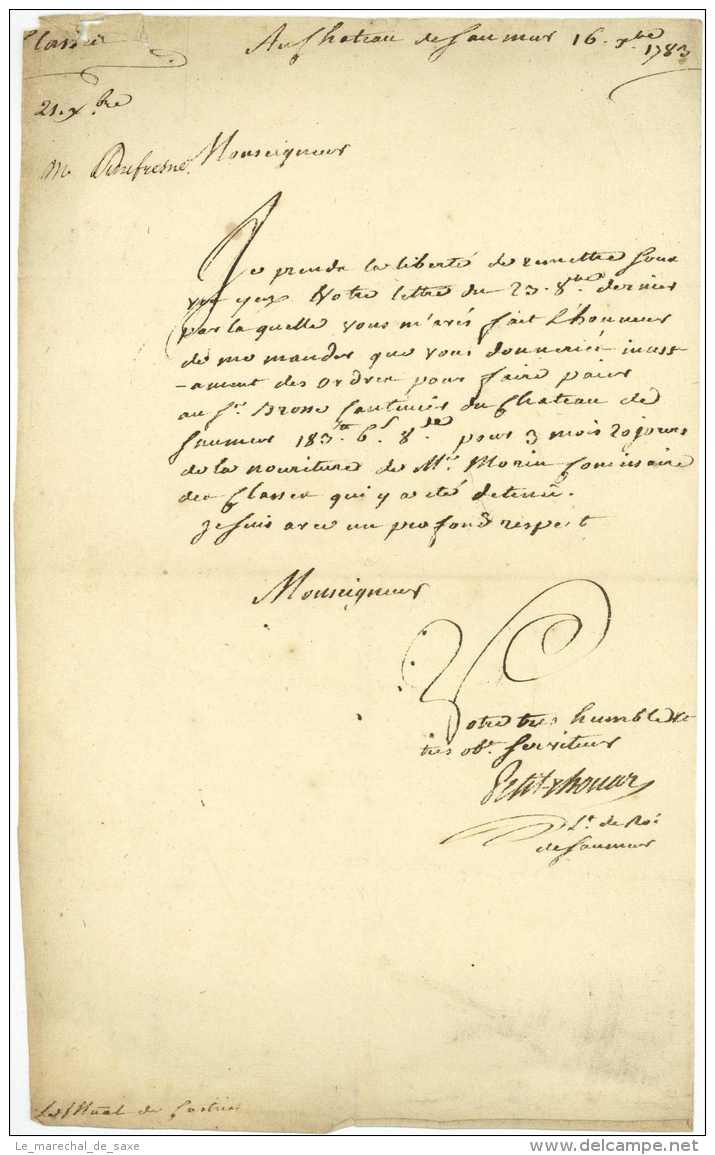 AUBERT DU PETIT-THOUARS, Louis Henri Georges (1724-1794) - General, Lieutenant Du Roi - SAUMUR 1783 - Documents Historiques