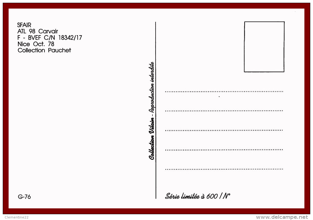 Théme Avion  (scan Recto Et Verso ) Sfair Alt98 Carvair à Nice - Sonstige & Ohne Zuordnung