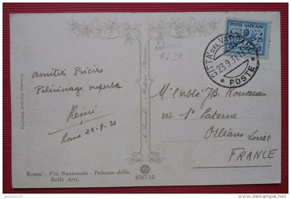 -- POSTE VATICANE N° 29 Y&T - POSTE CITTA ' Del VATICANO  23 Sep 1931 - SUR CARTE POSTALE -- - Lettres & Documents