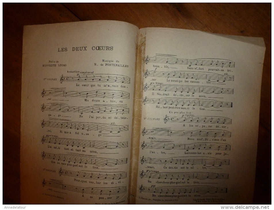 1925  Chanson-poésie      LES DEUX COEURS       écrite Par Hippolite Lucas - Partitions Musicales Anciennes