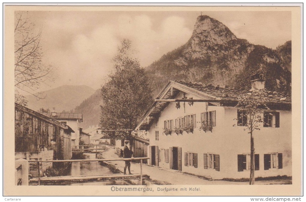 Carte Postale Ancienne,ALLEMAGNE,GERMANY,OBERAMMERGAU 1910,haute Bavière,dorfpartie Mit Kofel,éditeur Theodor Ackermann - Oberammergau