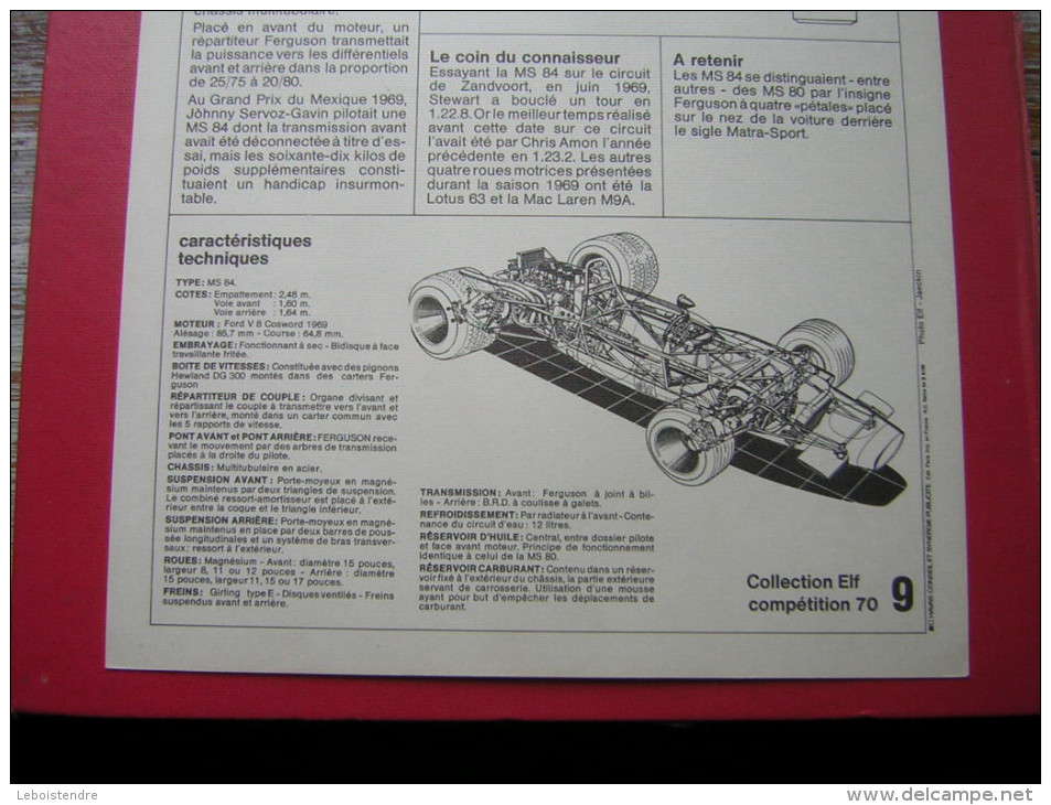 COLLECTION ELF  COMPÉTITION 70 N° 9 MATRA ELF TYPE MS 84  COURSE AUTOMOBILE OFFERT PAR VOTRE STATION SERVICE ELF - Sonstige & Ohne Zuordnung