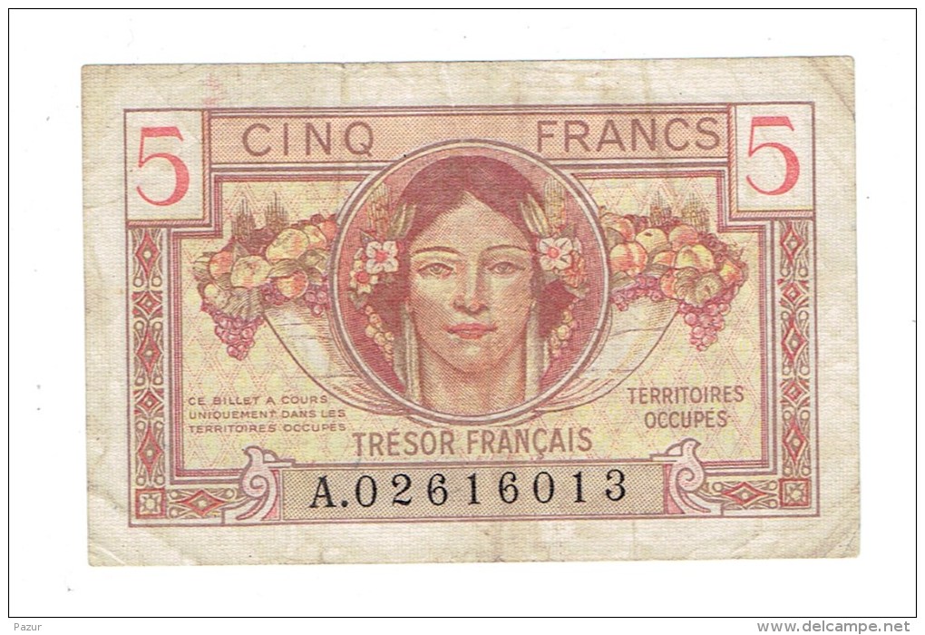 BILLET FRANCE - 5 FRS TRESOR FRANCAIS - 1947 - TTB - 1947 French Treasury