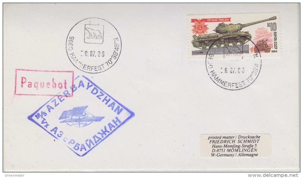 Russia 1986 M/s Azerbaydzhan Cover Ca Hammersfest  28.07.86 (30619) - Andere & Zonder Classificatie