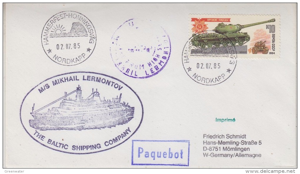 Russia 1985 M/s Mikhail Lermontov Cover Ca Hammersfest  2-07-85 (30620) - Otros & Sin Clasificación