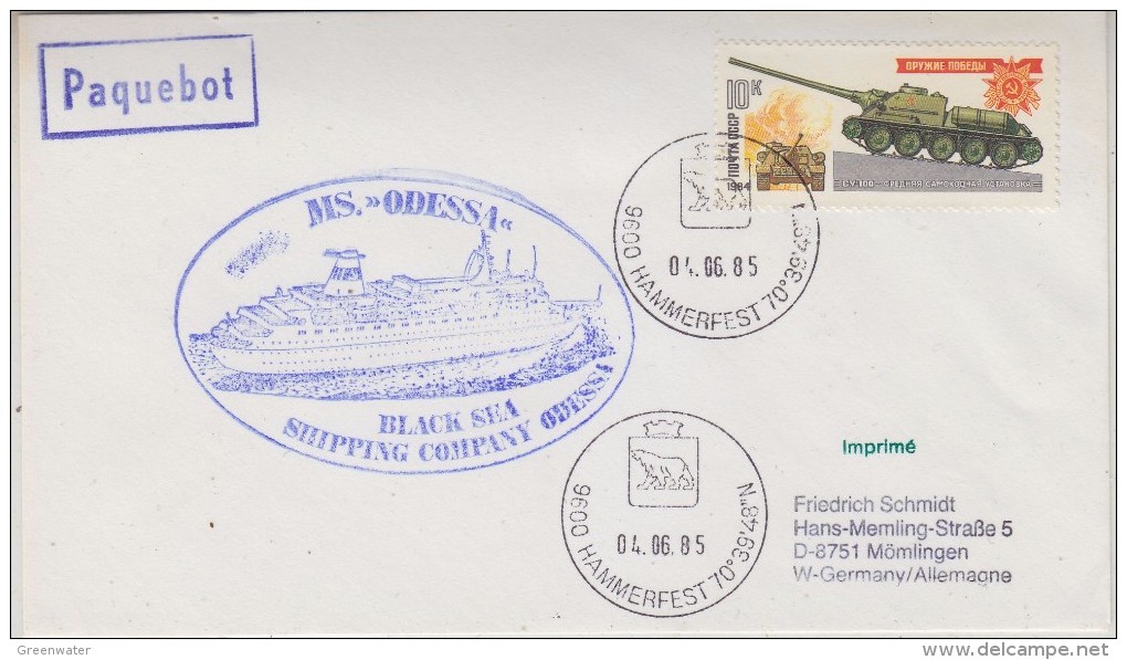 Russia 1985 M/s Odessa Cover Ca Hammersfest  4-06-85 (30621) - Otros & Sin Clasificación