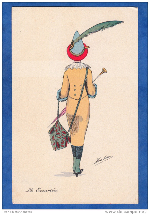 CPA Illustrée Par Xavier SAGER - Série " Les Ecourtés " - RARE - Mode Fashion Designer Chapeau Hat Bag Sac Vintage - Sager, Xavier