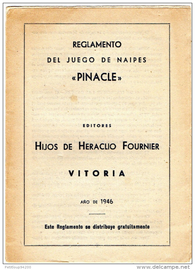 REGLES DE JEU DE CARTES Pinacle  REGLAMENTO DEL JUEGO DE NAIPES Pinacle  ESPAGNE  Année 1946 - Autres & Non Classés