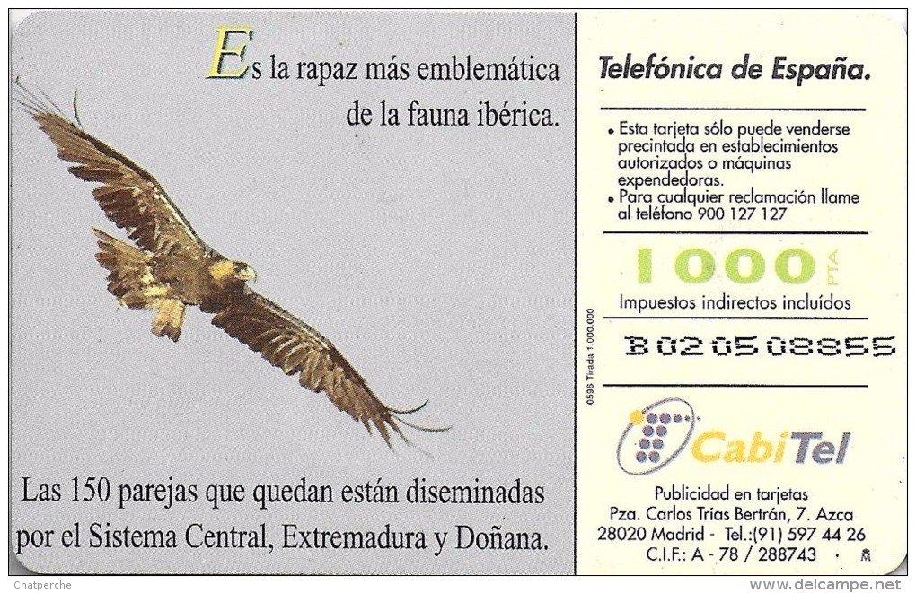 TELECARTE ESPAGNE FAUNA IBERICA AGUILA IMPERIAL 05/96 TIRAGE 1.000.000 - Colecciones