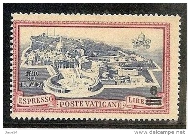 1946 Vaticano Vatican  ESPRESSO SOPRASTAMPATO  OVERPRINTED 6 Lire Varietà E7a Centro Spostato MNH** - Eilsendung (Eilpost)