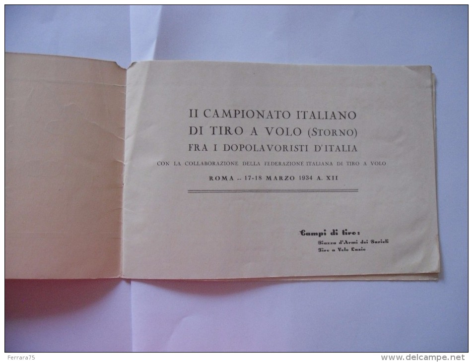 FASCISMO OND CAMPIONATO ITALIANO DI TIRO AL VOLO 1934 PARIOLI - Italian