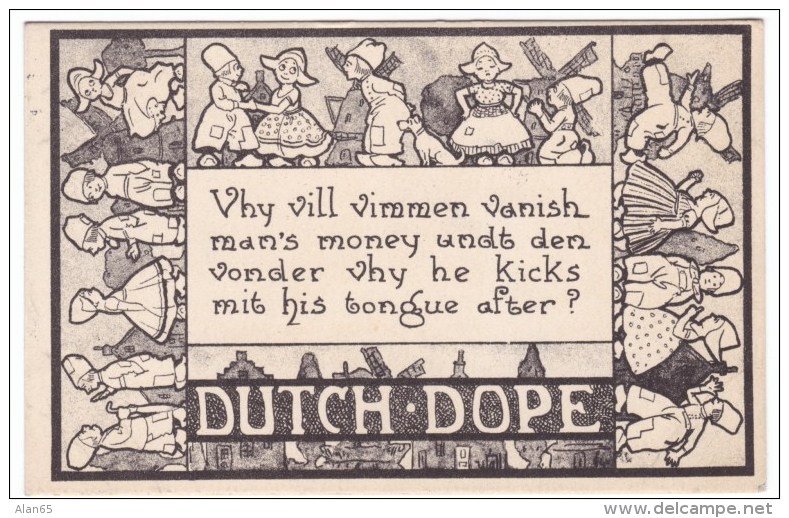 Dutch Dope, Humor Dutch Wedding Romance Ethnic Humor C1910s Vintage Postcard - Marriages