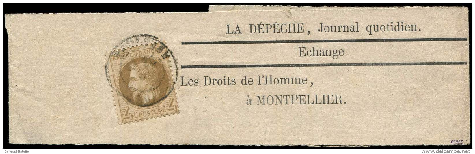 27Be 4c. Gris MORDORE, T II, Obl. Càd Sur Bande De Journal "LA DEPECHE", TB - Other & Unclassified