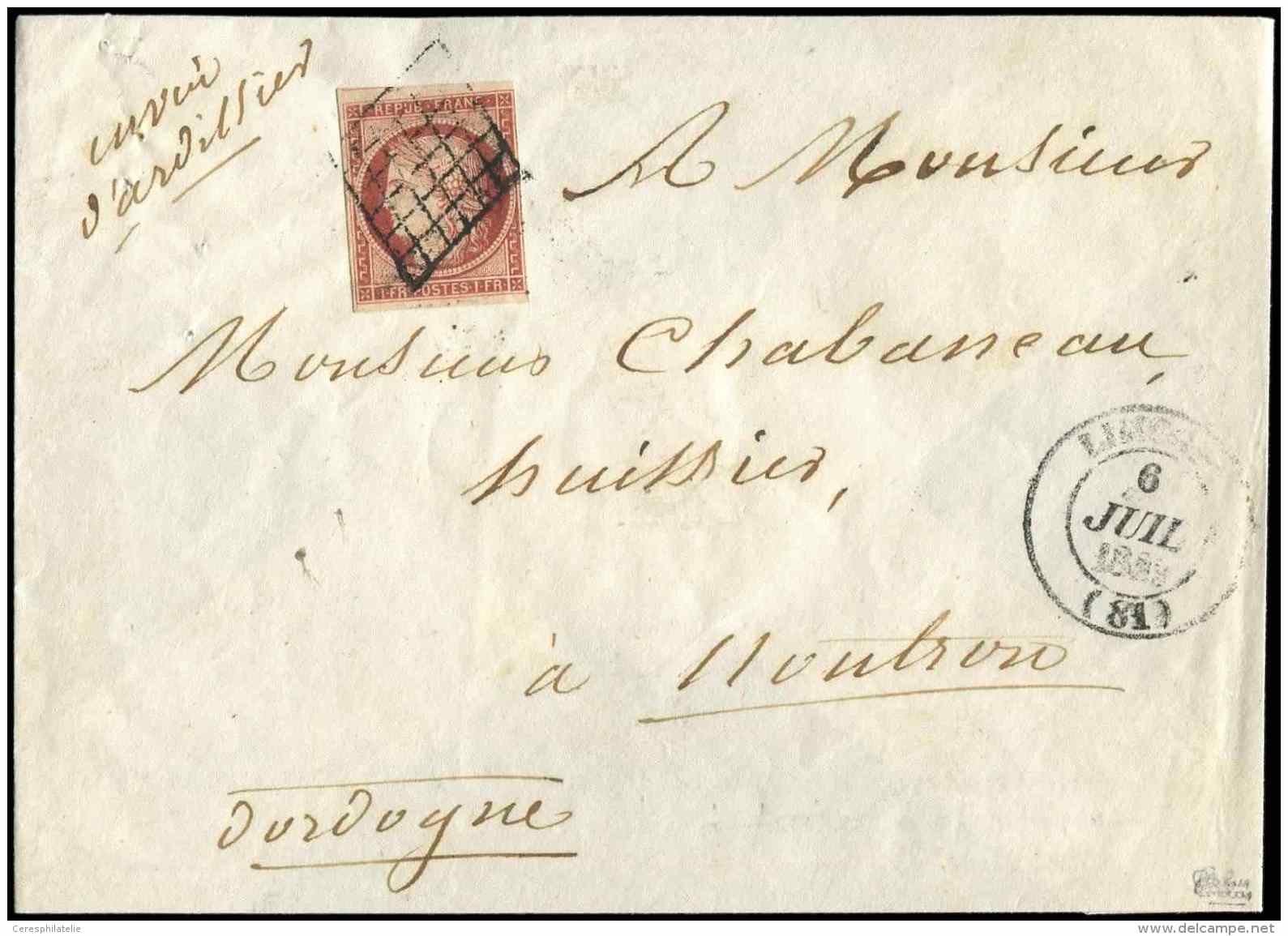 6A    1f. Rouge Brun, Obl. GRILLE S. Env., Càd T14 LIMOGES 6/7/1849, TB. C - Autres & Non Classés