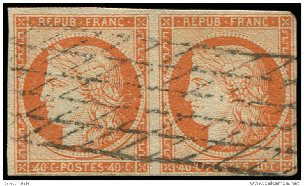 5e   40c. Orange, 4 RETOUCHE TTB Tenant à Normal Effl. En Angle, Obl. GRILLE SANS FIN, Très Plaisant Et RR - Autres & Non Classés